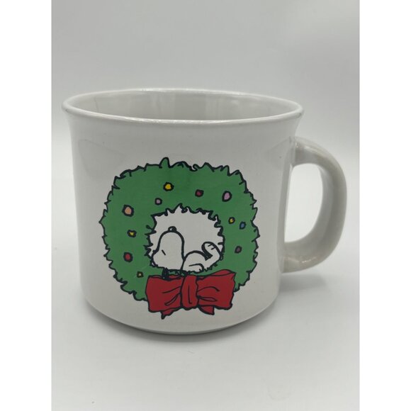 Vintage Snoopy Christmas Wreath Mug Charlie Brown Tea, Coffee, Hot Cocoa Oversiz - Picture 10 of 11